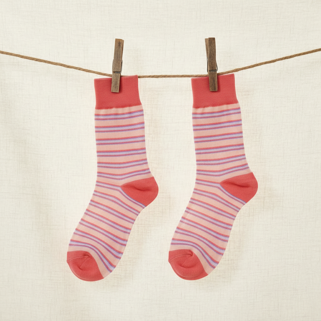 Striped socks on a clothes line